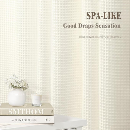 Waffle Weave Shower Curtain - Ivory Cotton Fabric Texture Heavyweight Shower Curtain for Bathroom,Washable, 48Wx72L