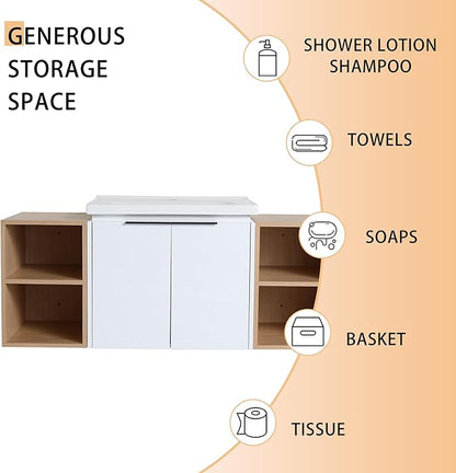 48" Bathroom Vanity with Sink, 48 Inch Floating Bathroom Vanity, Modern Bathroom Vanity, White Wall Mounted Cabinet Set