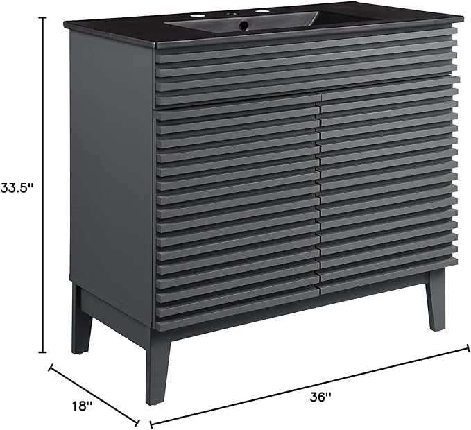 Modway Render 36" Bathroom Vanity in Gray Black