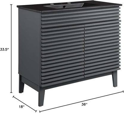 Modway Render 36" Bathroom Vanity in Gray Black