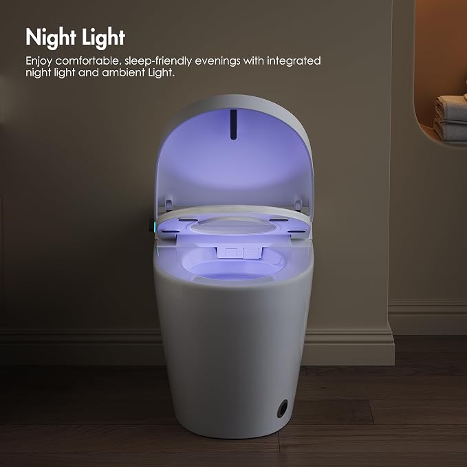 One Piece Smart Toilet, No Bidet, Foot Sensor Flush, Heated Seat | Off Seat Auto Flush, Pre Wet System, Hands Free Operation, Efficient Flush System, Water Saving Design, Night Light