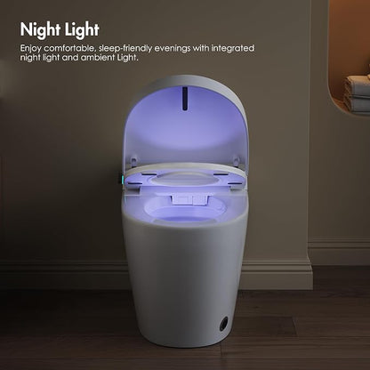 One Piece Smart Toilet, No Bidet, Foot Sensor Flush, Heated Seat | Off Seat Auto Flush, Pre Wet System, Hands Free Operation, Efficient Flush System, Water Saving Design, Night Light