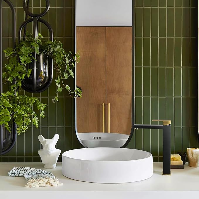 Matte Black and Brushed Gold Vessel Sink Faucet, Lava Odoro Single Handle Bathroom Faucet Single Hole Bathroom Sink Faucet Tall Bowl Sink Faucet with Drain Assembly, BF307-GB-T