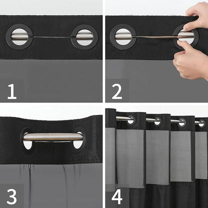 eachope No Hooks Needed Linen Textured Shower Curtain with Snap-in Fabric Liner Set,Black Hotel Luxury Decor Shower Curtains for Bathroom with Mesh Top Window,Waterproof & Washable,71Wx74H | 230GSM Thick Fabric,Hotel Luxury Decor,Mesh Top Window,Waterp...