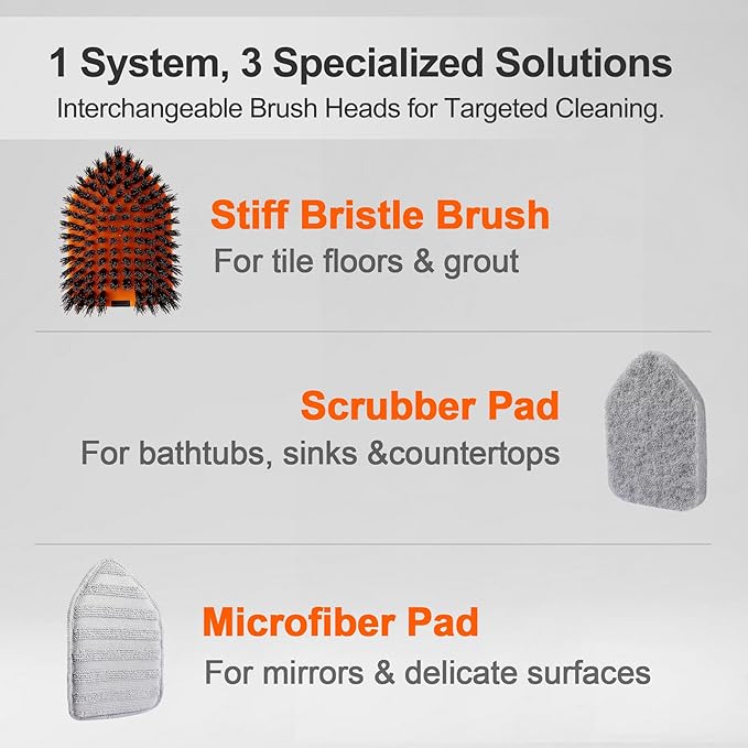 CLEANHOME Tile Tub Scrubber Brush for Cleaning Toilet Wall,Bathtub,Sink | 3 Different Function Cleaning Heads, 56" Extendable Long Handle, Bathroom No Scratch Shower Scrubber