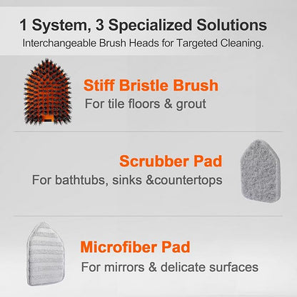 CLEANHOME Tile Tub Scrubber Brush for Cleaning Toilet Wall,Bathtub,Sink | 3 Different Function Cleaning Heads, 56" Extendable Long Handle, Bathroom No Scratch Shower Scrubber
