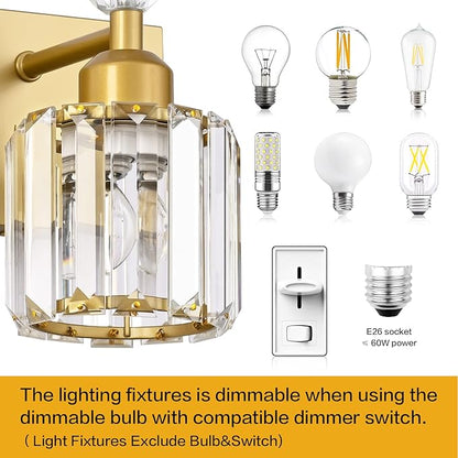 PRESDE Crystal 6 Light Bathroom Vanity Lights Gold Vanity Light for Bathroom Over Mirror Modern Wall Sconce
