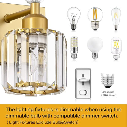 PRESDE Crystal 4 Bathroom Vanity Light Modern Gold Vanity Light Fixture Wall Lamp for Over Mirror Bedroom Hallway