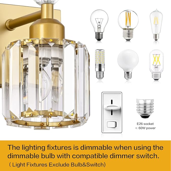 PRESDE 2 Crystal Bathroom Lights Fixtures Modern Gold Vanity Lights Fixtures Over Mirror Modern Bath Wall Lighting