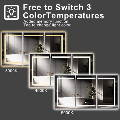 48 x 32 Inch LED Medicine Cabinet with Mirror, Recessed or Surface Mount, Soft Close Hinges, Adjustable Shelves, Silver