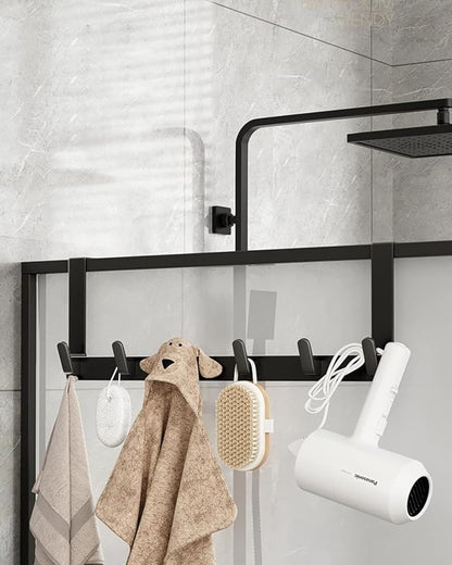 Over The Door Hooks Hanger, Heavy Duty Rack for Winter Coat, Fits 1 3/8" Doors, L7U - Bathroom Accessories and Towel Organizer Holder, Matte Black