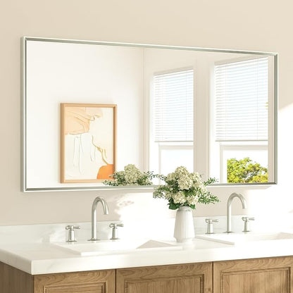 Brushed Nickel Vanity Mirror for Bathroom 60" x 30" Beveled Frame Rectangle Bathroom Mirror for Over Sink Brushed Nickel, Tempered Glass, Stronger Frame, Modern Farmhouse Bedroom, Entryway