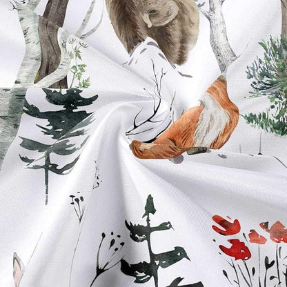 JAWO Rustic Forest Shower Curtains, Lodge Cabin Woodsy RV Shower Curtain, Wildlife Animals Woodland Campers Camping Bathroom Set with Hooks, 60X70 Inch, White