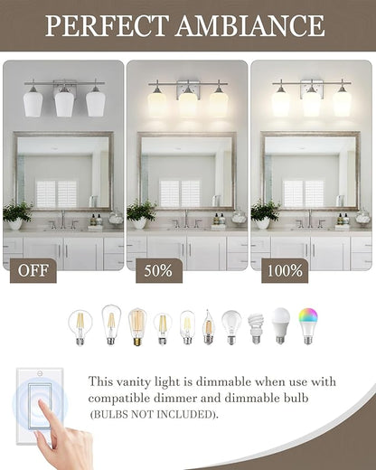 3 Light Bathroom Light Fixtures Over Mirror, 21 Inch Brushed Nickel Bathroom Vanity Lights, Modern Bath Wall Sconces with Frosted Glass Shade, OS-YQ9167-3BNW