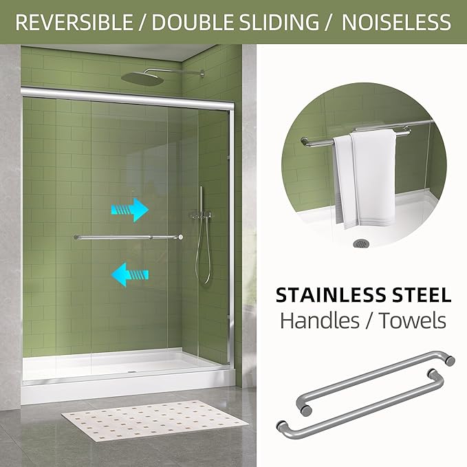 GETPRO Sliding Shower Door 50-54 in. W x 72 in. H Semi-Frameless Bypasss Double Sliding Glass Shower Enclosure,1/4 inch Clear Tempered Glass Door for Walk-in Shower Chrome
