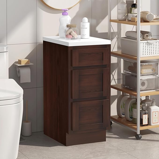 Vanity Art 15 Inch Bathroom Vanity Small Base Cabinet with 3 Soft Closing Shaker Drawers, Strudy Floor Mount Cabinets for Storage Shaving, Washroom Accessories, VA4015-3B