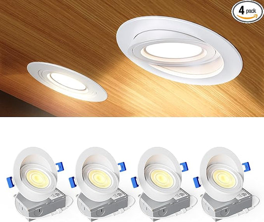 Ensenior 4 Pack 4 inch LED Gimbal Led Recessed Light with Junction Box, 2700K-5000K 5CCT, 360°+90° Adjustable Directional Eyeball Lighting, Dimmable, CRI90+, 900LM, 9W=85W, 120V-ETL&FCC