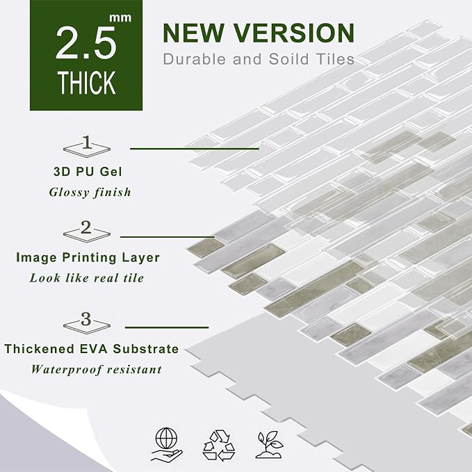 STICKGOO Peel and Stick Backsplash - 10 Sheets of 12”×12” - 3D Self Adhesive Peel and Stick Tile Backsplash for Kitchen & Bathroom