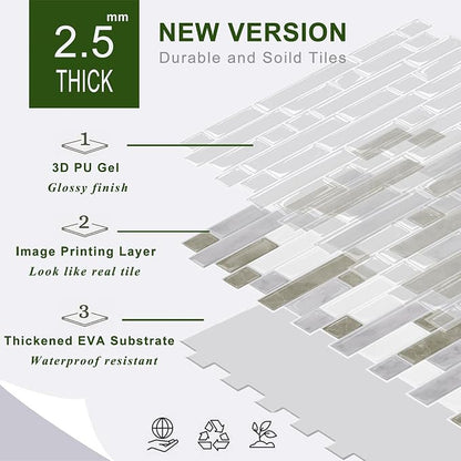 STICKGOO Peel and Stick Backsplash - 10 Sheets of 12”×12” - 3D Self Adhesive Peel and Stick Tile Backsplash for Kitchen & Bathroom