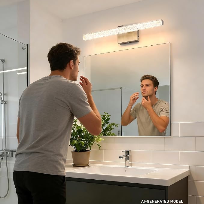24 Inch LED Vanity Lights for Bathroom, 5CCT Selectable Brushed Nickel Bathroom Light Fixtures Over Mirror, Iceberg Crackle Acrylic Modern Wall Sconce, Dimmable Slim Bar for Mirror Cabinet