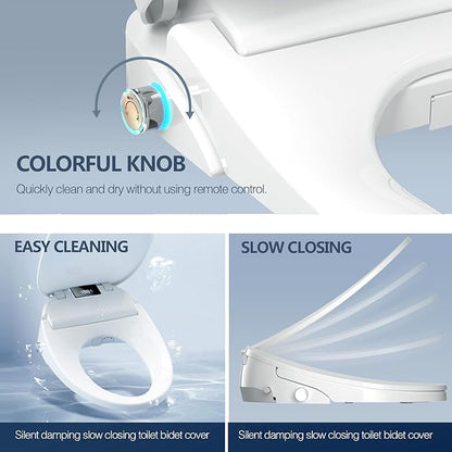 Electric Heated Bidet Toilet Seat with Remote Control, Adjustable Warm Water & Pressure, Air Drying, Self-Cleaning Nozzle, Oscillating Cleaning, Display Screen, Slow Closed Lid - Round
