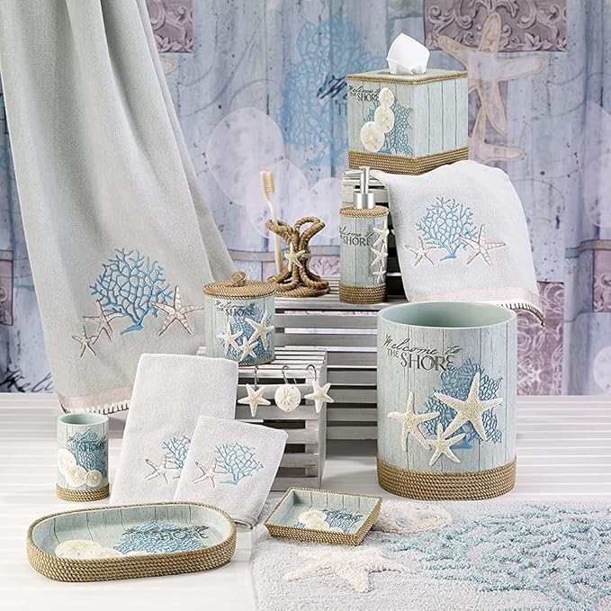 Avanti Linens - Covered Jar, Guest Bathroom Essentials, Coastal Inspired Bathroom Decor (Beachcomber Collection)