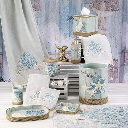 Avanti Linens - Covered Jar, Guest Bathroom Essentials, Coastal Inspired Bathroom Decor (Beachcomber Collection)
