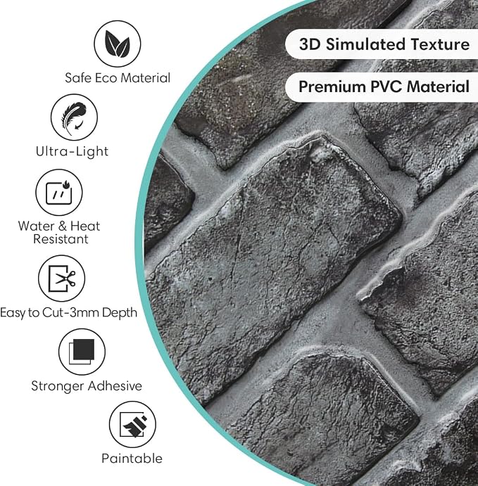 Commomy Thicker Grey Peel and Stick Backsplash-10 pcs of 12" x 12" - 3D Adhesive Peel and Stick Tiles Backsplash for Kitchen, Bathroom, Removable, Waterproof, Vinyl Wall Tile