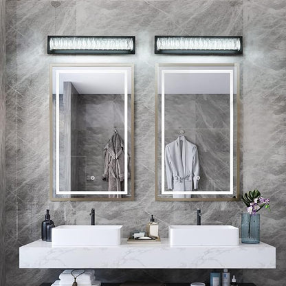 Bathroom Light Fixtures 23 Inch Modern Crystal Vanity Light LED Black Wall Sconce for Bathroom Vanity Mirror Lights Cool White 6000K