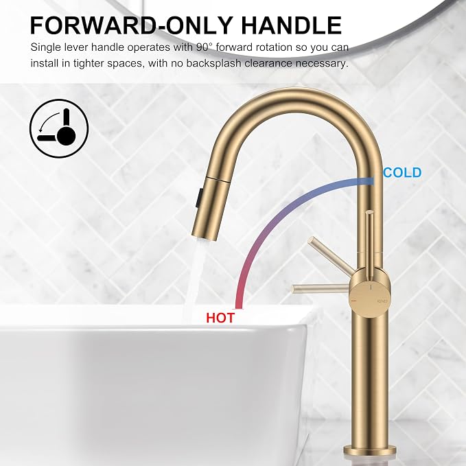 Champagne Bronze Pull Down Tall Vessel Sink Faucet 1 Hole 1 Handle | Vessel Bowl Faucet with Pop Up Drain & Supply Lines, Lead-Free cUPC & NSF Certified, 1 Hole Faucet for Vanity RV Restroom