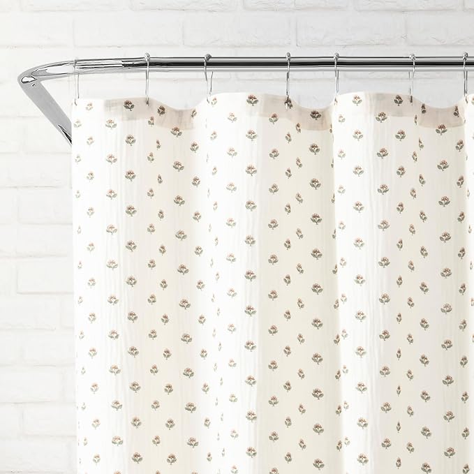 Peri Home Block Print Gauze Shower Curtain 72 x 72 inches Multi 1-Piece | Cotton Fabric, Bathroom