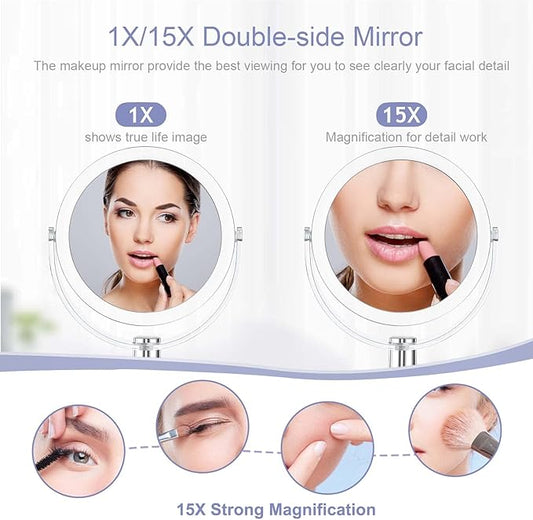 Vanity Makeup Mirror with Stand, 1X/15X Magnification Double Sided 360 Degree Swivel, Portable Table Desk Counter top Magnifying Mirror, Tabletop Mirror for Bedroom or Dorm Room, 6.25 Inch