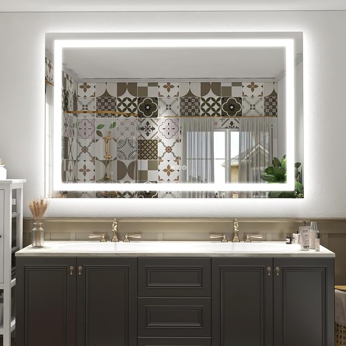 72x40 LED Lighted Bathroom Mirror for Vanity Wall | Front Light and Backlit, Anti-Fog, Memory, 3 Color, Tempered Glass, Dimmable, Rectangular, UL, Horizontal/ Vertical Mounted