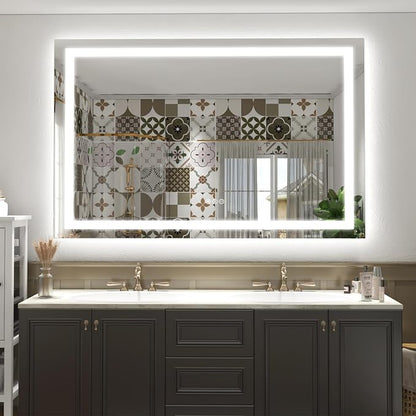 88x38 LED Lighted Bathroom Mirror for Vanity Wall | Front Light and Backlit, Anti-Fog, Memory, 3 Color, Tempered Glass, Dimmable, Rectangular, UL, Horizontal/ Vertical Mounted