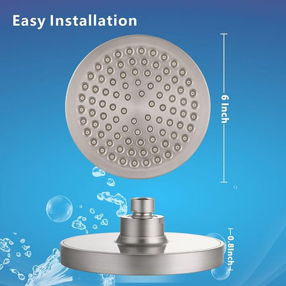 High Pressure Rain Shower Head, High Flow Pressure Boosting Adjustable Rainfall Showerhead, Awesome Shower Experience Even At Low Water Flow, Brushed Nickel