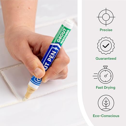 Grout Pen Cream Tile Grout Paint Marker - 2 Pack w/Extra Tips (7mL) | Waterproof Grout Refresh Restorer for Kitchen & Bathroom, Tile Grout Colorant Pens - Narrow Tip 5mm - Cream