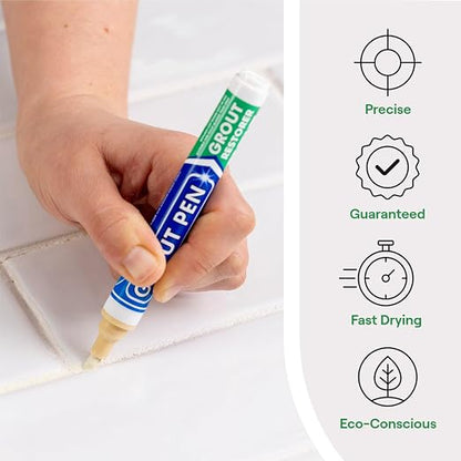 Grout Pen Cream Tile Grout Paint Marker - 2 Pack w/Extra Tips (7mL) | Waterproof Grout Refresh Restorer for Kitchen & Bathroom, Tile Grout Colorant Pens - Narrow Tip 5mm - Cream