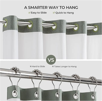River Dream Linen Textured No Hooks Shower Curtain with Liner,Green,71x74 | Mesh Top Window,with Snap-in Liner,Heavy Duty Fabric,Quick Dry,Bottom Magnets,Water-Repellent,Washable,Farmhouse Bathroom Set