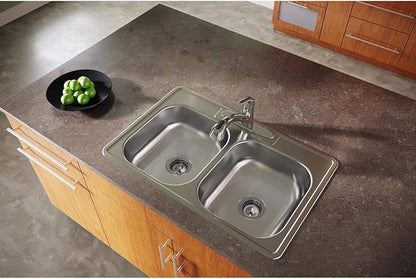Dayton Stainless Steel 33" x 21-1/4" x 6-9/16", MR2-Hole Equal Double Bowl Drop-in Sink