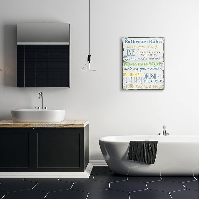 Stupell Industries 'The Stupell Home Decor 'Bathroom Rules ' Typography Bathroom', Canvas Art, 24 x 30 Inches, Easy to Hang and Sturdy, Made in USA, by Taylor Greene