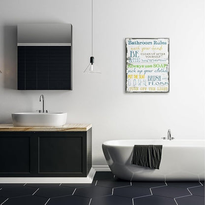 Stupell Industries 'The Stupell Home Decor 'Bathroom Rules ' Typography Bathroom', Canvas Art, 24 x 30 Inches, Easy to Hang and Sturdy, Made in USA, by Taylor Greene