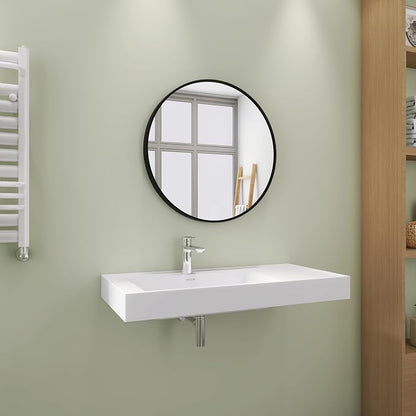 SJ Star&Jane 42" x 18" in Solid Surface Bathroom Sink, Wall-Mount Vessel Sink, Rectangle Floating Vanity Sink in Matte White, Durable Modern Design