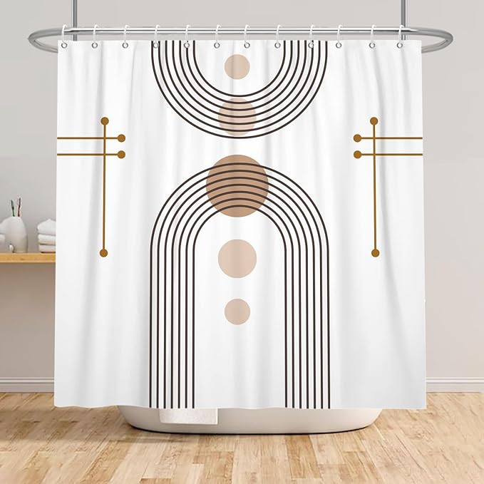 Mid Century Boho Shower Curtain Abstract Arch Sun Rainbow Modern Minimalist Geometric Aesthetic Shower Curtains for Polyester Fabric Bathroom Decorations 60x72 inch