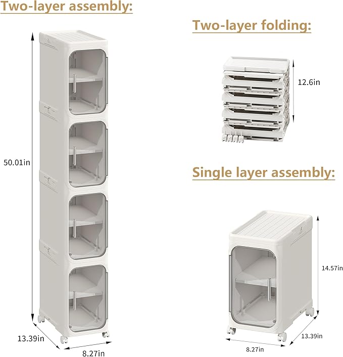 4-Tier Slim Narrow Storage Cabinet, Plastic Bathroom Storage for Bathroom White