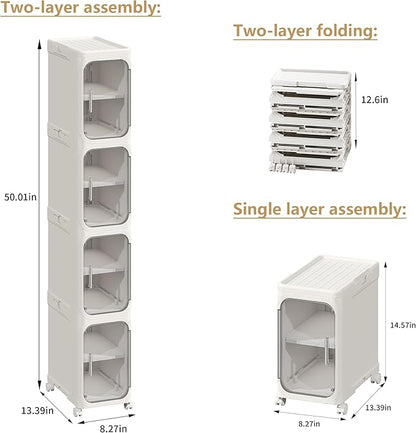 4-Tier Slim Narrow Storage Cabinet, Plastic Bathroom Storage for Bathroom White
