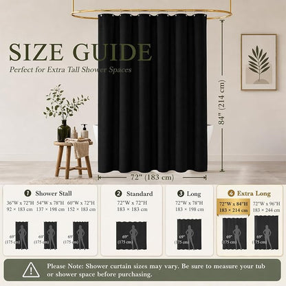 Seasonwood Black Linen Shower Curtain Farmhouse Bathroom Decor 72x84 Inches | Boho Bathroom Decor,12 Sturdy Stainless Steel Sliding Hangers,Rustic Country Style,Linen Shower Curtains for Bathroom