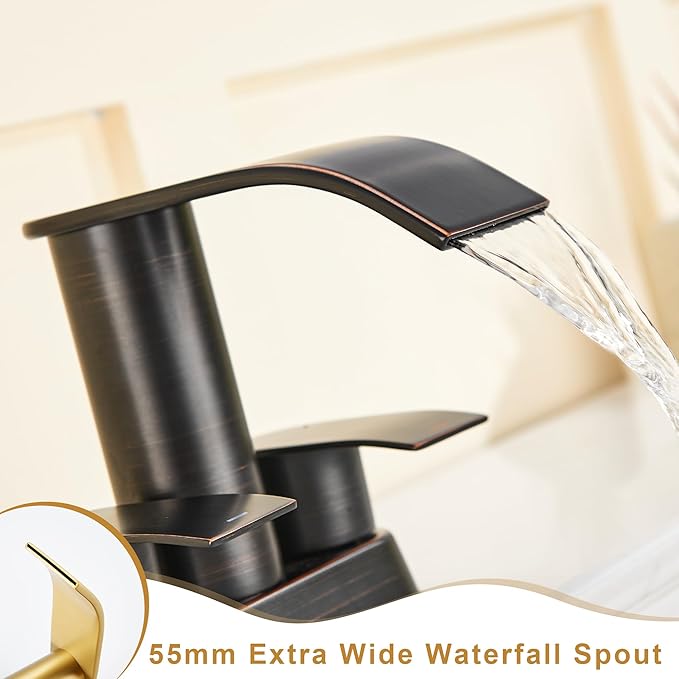 Ultimate Unicorn Bathroom Faucet for Sink Oil Rubbed Bronze, 4 Inch Bathroom Sink Faucet for 3 Hole or 2 Hole, 2 Handle Waterfall Faucets with Pop up Drain, Centerset Faucets for RV Counter