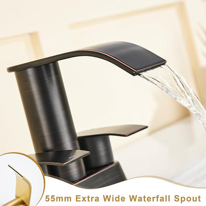 Ultimate Unicorn Bathroom Faucet for Sink Oil Rubbed Bronze, 4 Inch Bathroom Sink Faucet for 3 Hole or 2 Hole, 2 Handle Waterfall Faucets with Pop up Drain, Centerset Faucets for RV Counter