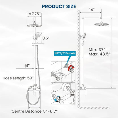 gotonovo Outdoor Shower 304 Stainless Steel, Brushed Nickel, Single Handle | Rain 8 Inch Outdoor Shower Head with Handheld Kit Fixtures System Faucet Set with Valve Wall Mount for Seaside Backyard Pool