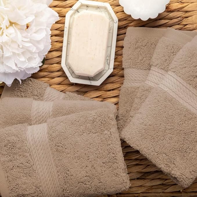 Superior Egyptian Cotton Plush & Absorbent, Face Towel Set of 6, Latte | Quick Dry, Soft Luxury Towel Set, Bath Essentials for Bathroom, Guest Bath, Spa, 2 Piece Face, Madeline Towels